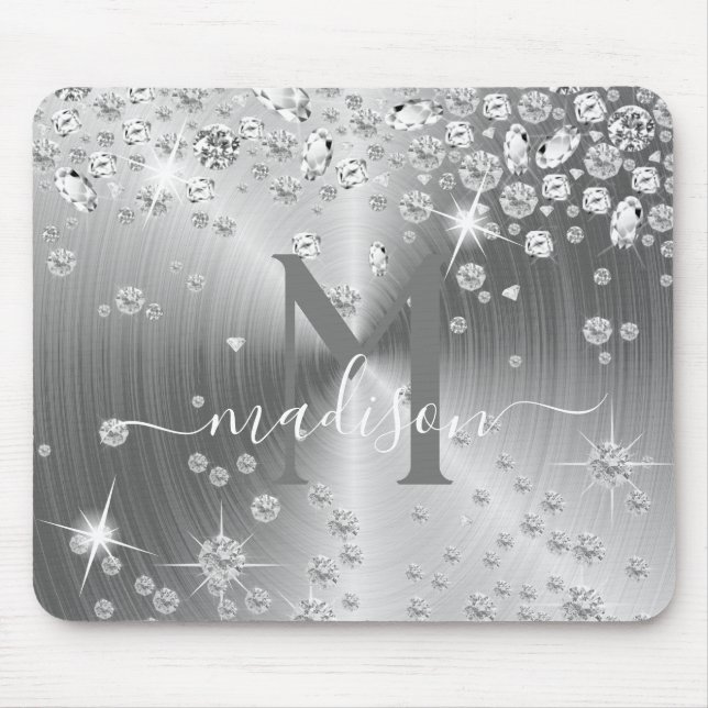 Silber- und Weißdiamanten - Personalisiert Mousepad (Vorne)
