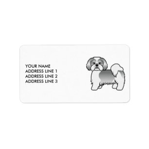 Silber- und weißer Lhasa-Apso-Cartoon-Hund und Tex Adressaufkleber
