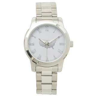 Silber-USA-Karte mit römischen Ziffern – Eleganter Armbanduhr