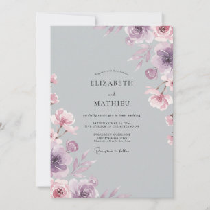 Silber-Veilchen-Blüten-Hochzeit Einladung