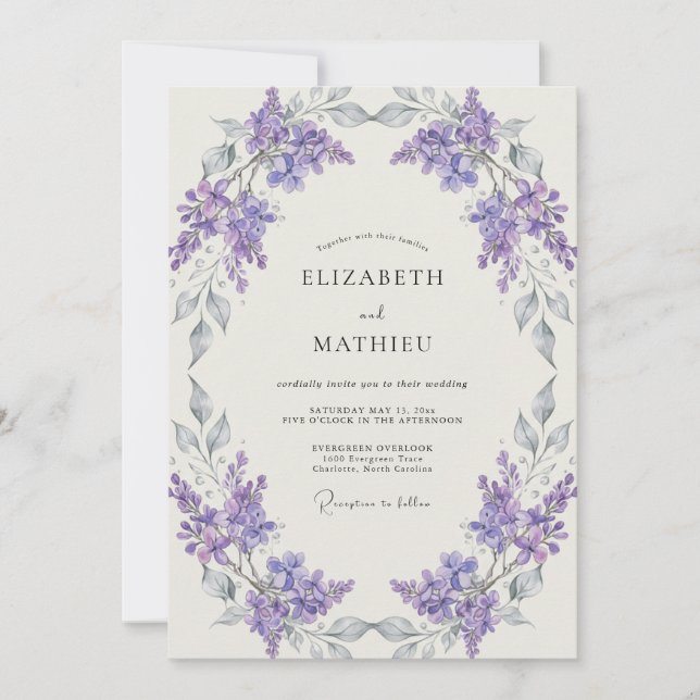 Silber-Veilchen-Kranz-Hochzeit Einladung (Vorderseite)