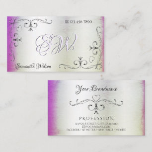 Silber Verzierte Ecken Die Lila rosa Schimmer Visitenkarte