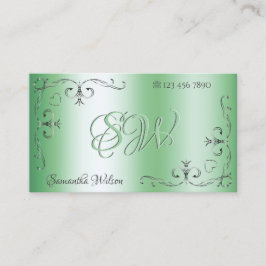 Silber Verzierte Ecken Initials Chic Luminy Green Visitenkarte