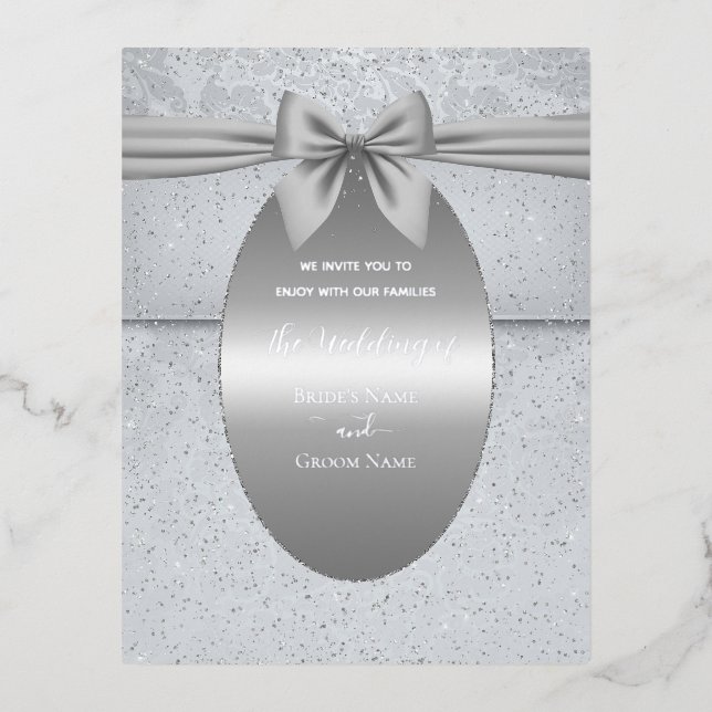 Silber Vintag mit Bow Wedding Einladung (Vorderseite)