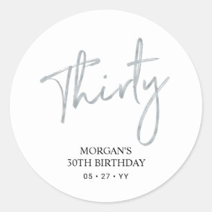 Silber & Weiß Dreißig 30 Geburtstags-Geschenk Dank Runder Aufkleber
