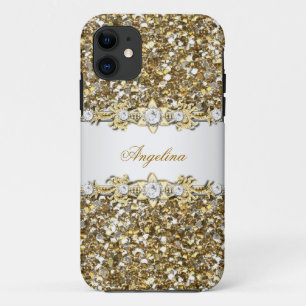 Silber Weiß Gold Diamant Juwel Glitter 2 iPhone 11 Hülle