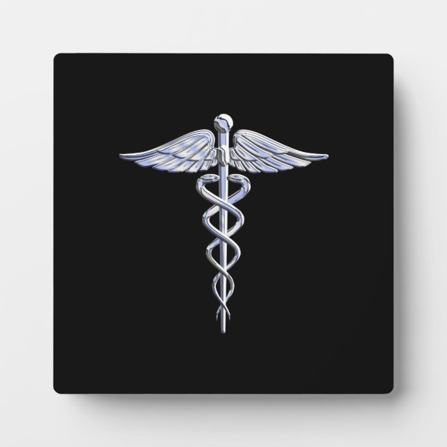 Silber wie Caduceus Medical Symbol auf schwarzer D Fotoplatte (Vorderseite)