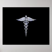 Silber wie Caduceus Medical Symbol auf schwarzer D