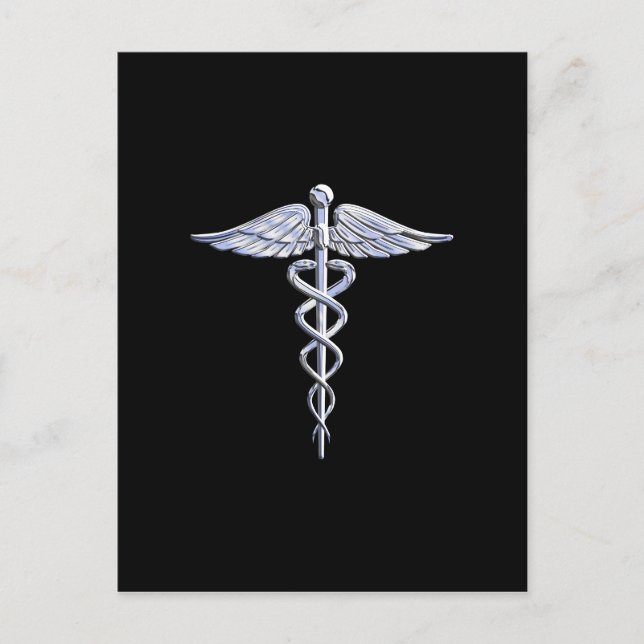 Silber wie Caduceus Medical Symbol auf schwarzer D Postkarte (Vorderseite)