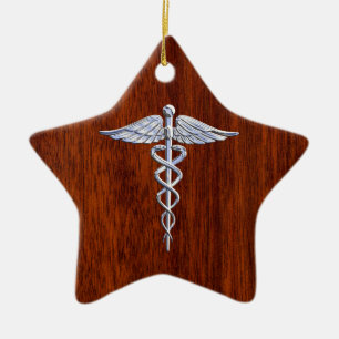 Silber wie Caduceus Medical Symbol Mahogany Print Keramik Ornament