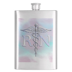 Silber wie RN Caduceus Medical Mother Pearl Flachmann