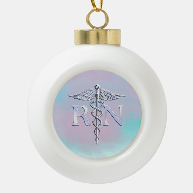 Silber wie RN Caduceus Medical Mother Pearl Keramik Kugel-Ornament (Vorderseite)