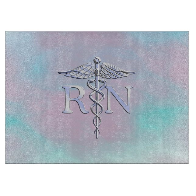 Silber wie RN Caduceus Medical Mother Pearl Schneidebrett (Vorderseite)