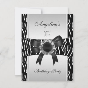 Silber Zebra Weiß Schwarz Juwel 30. Geburtstag 2 Einladung