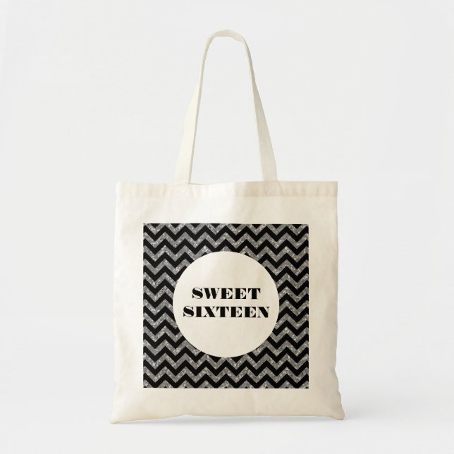 Silber Zickzack Glitzer Sweet 16 Tote Bag Tragetasche (Vorne)