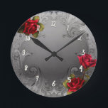 Silber Ziermittel Vintage Extravagante Rote Rosen Runde Wanduhr<br><div class="desc">Anpassen mit jedem Text.</div>