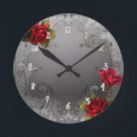 Silber Ziermittel Vintage Extravagante Rote Rosen Runde Wanduhr<br><div class="desc">Anpassen mit jedem Text.</div>