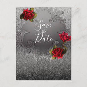 Silber-Ziermittel-Vintage Rote Rosen Save the Date Ankündigungspostkarte