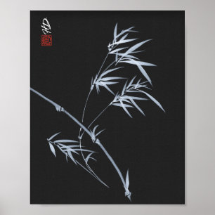 Silberbambus auf schwarzem chinesischen Pinsel-Kun Poster