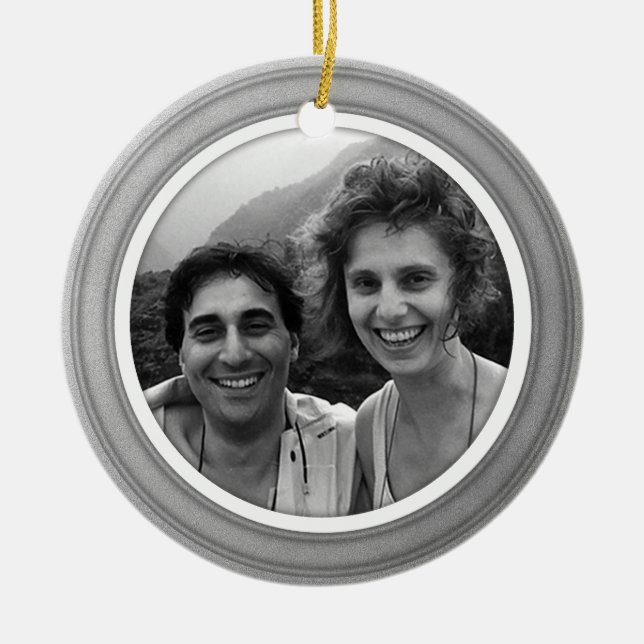 Silberbesen mit weißem Kies-Foto Keramik Ornament (Vorne)