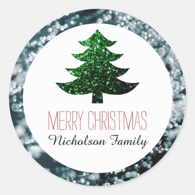 Silberblasen Weihnachtsbaum Glitzern-Geschenk Tag Runder Aufkleber (Vorderseite)