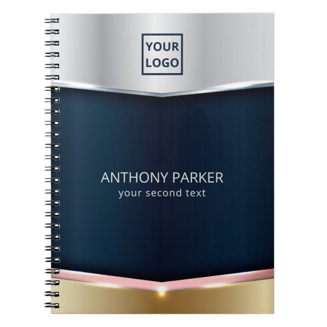 Silberblau und goldene Metallic Hintergrund Notizblock (Vorderseite)