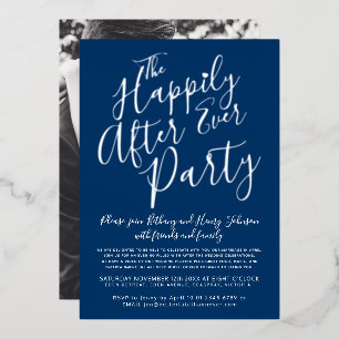 Silberblau weiß glücklich immer nach der Hochzeits Folieneinladung