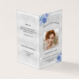 Silberblaue Blumen Foto Glitzer Beerdigung Program