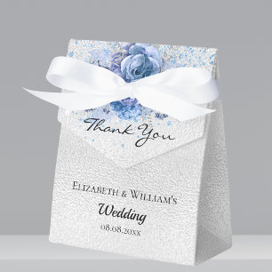 Silberblaue Flora Dankeschön für Hochzeit Geschenkschachtel