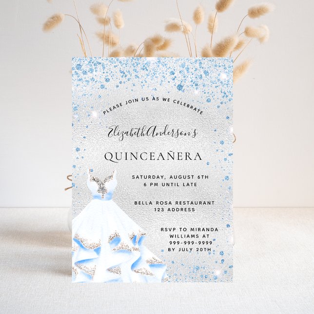Silberblaue Glitzern aus Quinceanera kleiden Luxus Einladung (Von Creator hochgeladen)