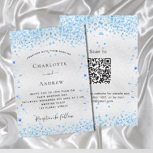 Silberblaue Herzen QR Code UAWG Luxus Hochzeit Einladung