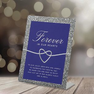 Silberblaue Hochzeit Gedenktisch Podest Schild