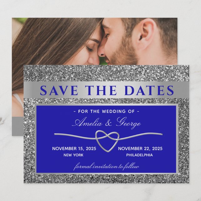 Silberblaue Hochzeit Save The Date (Vorne/Hinten)