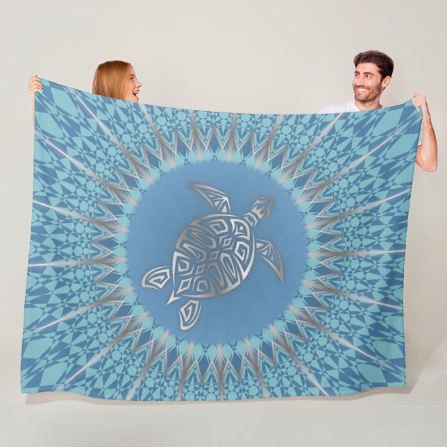Silberblaue Meeresschildkröte und Mandala Fleecedecke (Beispiel)