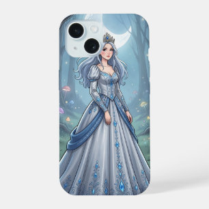 Silberblaue Prinzessin im Wald iPhone 15 Hülle