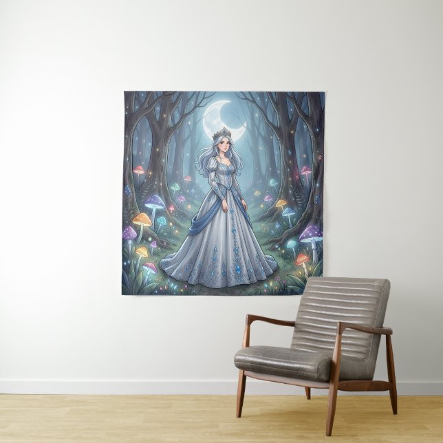 Silberblaue Prinzessin im Wald Wandteppich (Beispiel)