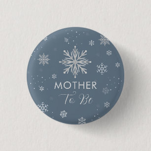 Silberblaue Schneeflocke Baby Shower für werdende Button
