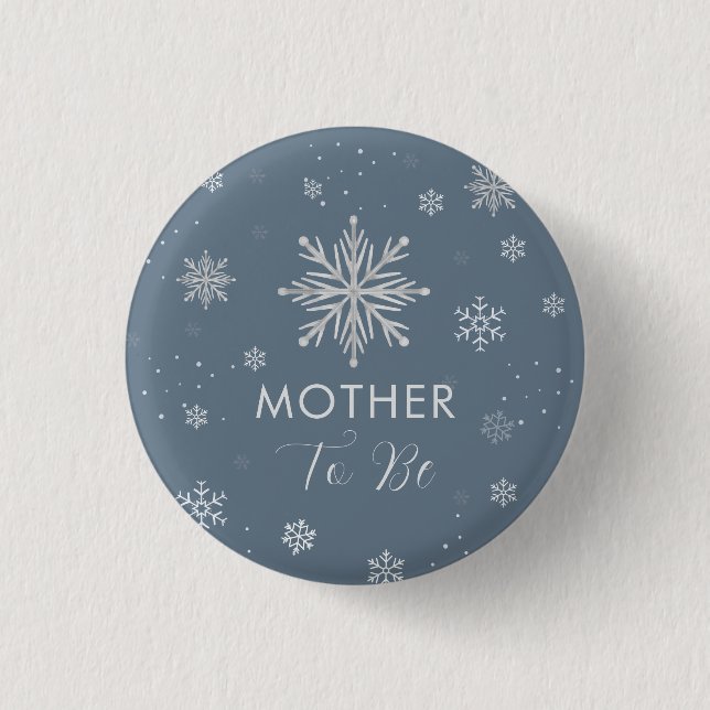Silberblaue Schneeflocke Baby Shower für werdende  Button (Vorderseite)