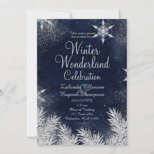 Silberblaue Schneeflocken-Hochzeit Winter Wonderla Einladung