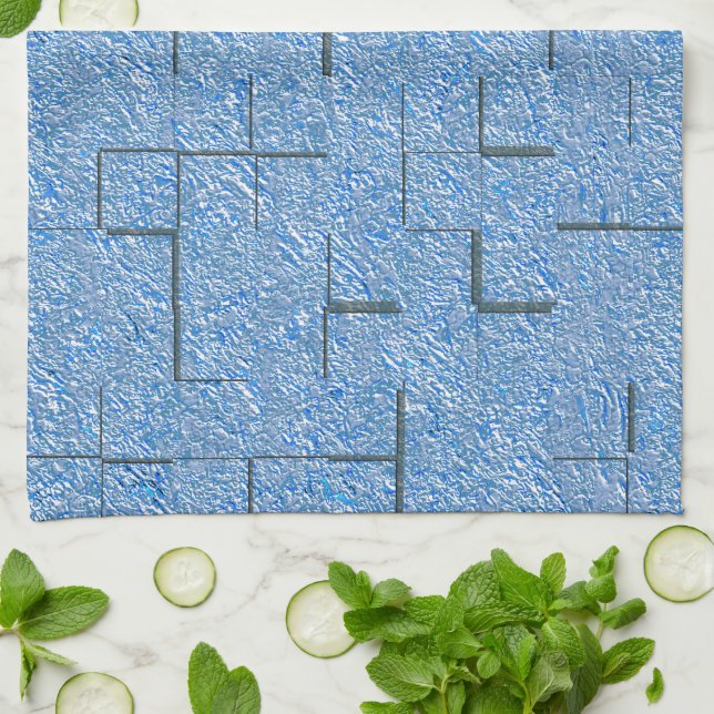 Silberblaue Textur mit Mosaikeffekt und Relief Geschirrtuch (Gefaltet)