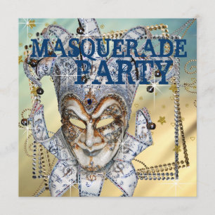Silberblaue und goldene Maskenparty Einladung