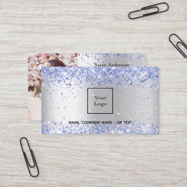 Silberblauer Foto QR-Code Visitenkarte (Vorderseite/Rückseite Beispiel)