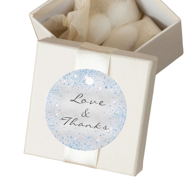 Silberblauer Glitzer Danke Hochzeit Geschenkanhänger (Von Creator hochgeladen)