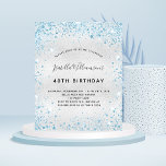 Silberblauer Glitzer zum Geburtstag<br><div class="desc">Für einen eleganten 40. Geburtstag (oder jedes Alter). Ein Imitat silber metallisch aussehender Hintergrund. Mit blauen Imitaten Glitzer Staub. Personalisieren und fügen Sie Namen,  Alter und Party Details hinzu. Der Name wird mit einem handgeschriebenen Stilskript geschrieben</div>