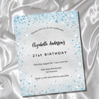 Silberblauer Glitzer zum Geburtstag - Einladung Flyer