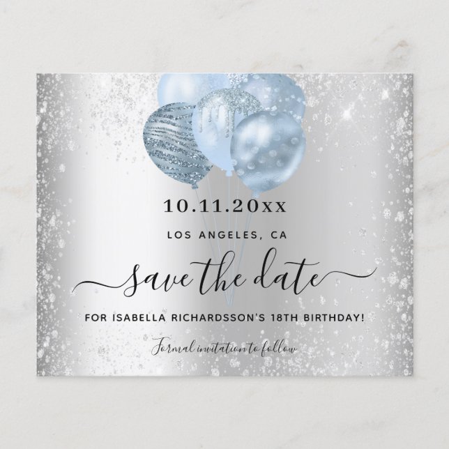 Silberblauer Glitzer zum Geburtstag Save the Date Flyer (Vorne)