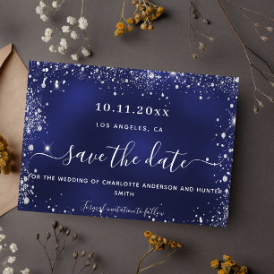 Silberblauer Hochzeitschiff-Glitzer Save The Date