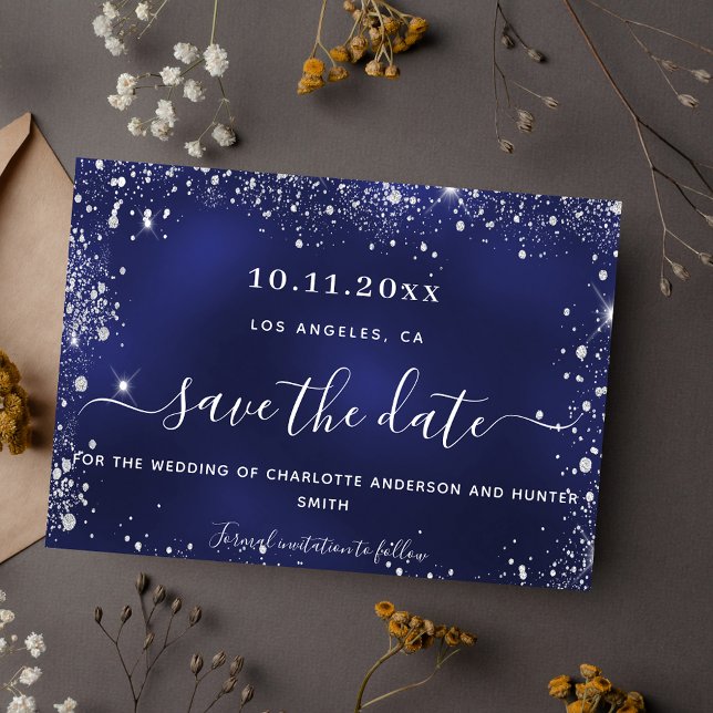 Silberblauer Hochzeitschiff-Glitzer Save The Date (Von Creator hochgeladen)