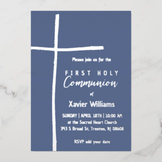 Silberblaues Heiliges Kreuz Erste Heilige Kommune Folieneinladung