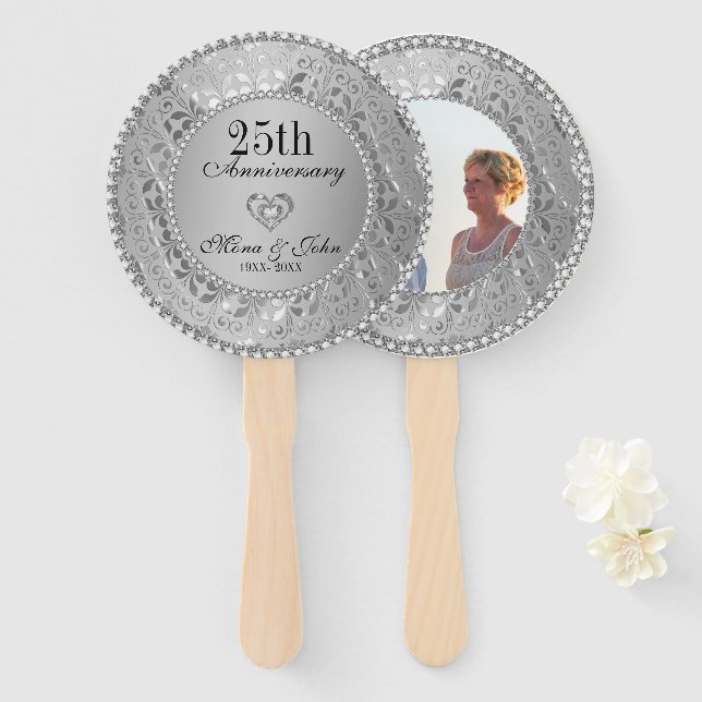 Silberblume Damast Anniversary Hand Fan Fächer (Vorne und Hinten)